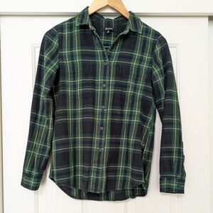 MADEWELL Plaid Yellow Green Black Stripe Long Sleeve Button Down 100% Cotton Top
